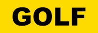 the word golf on a yellow background